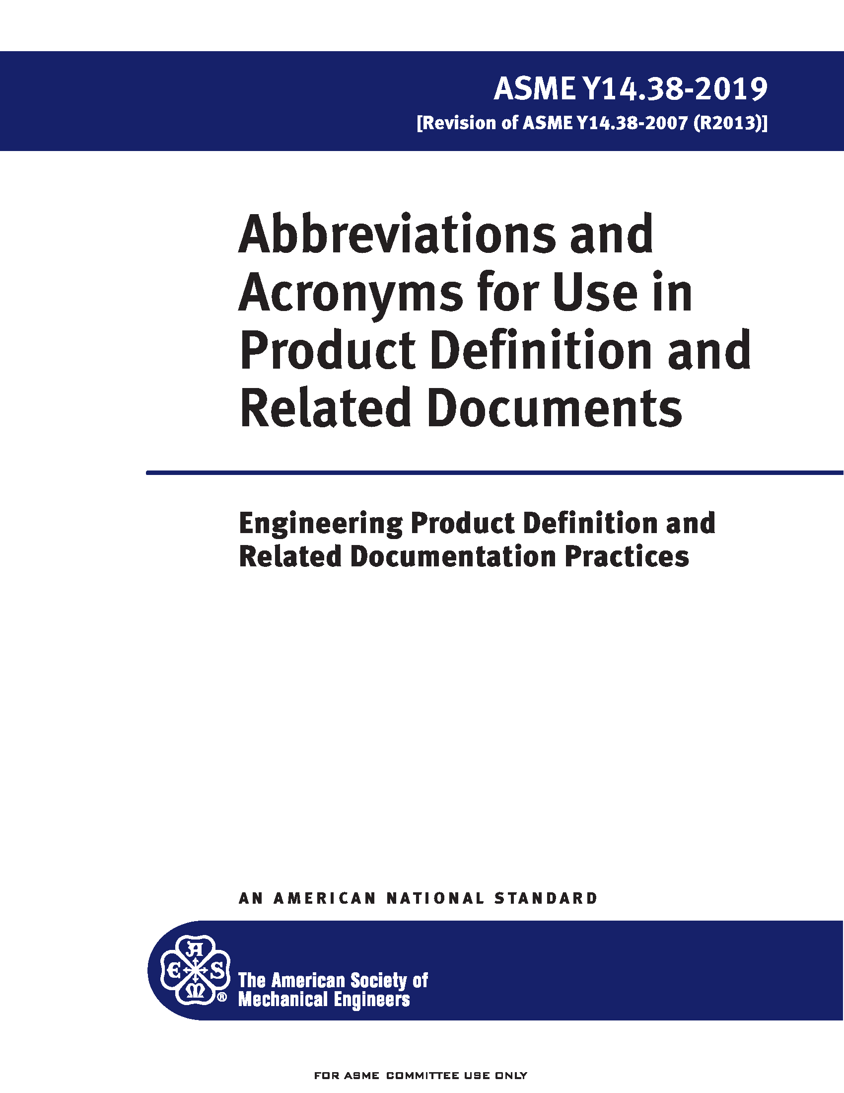 ASME Y14.38 2019 Abbreviations and Acronyms for Use on Drawings and Related Documents Standard