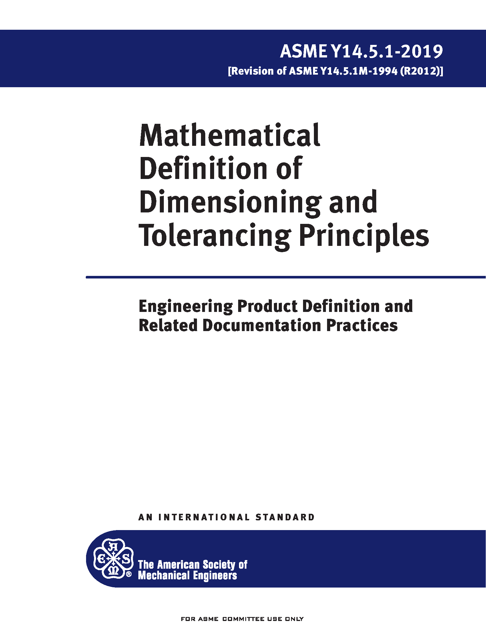 ASME Y14.5.1 2019 Mathematical Definition of Dimensioning and Tolerancing Principles Standard